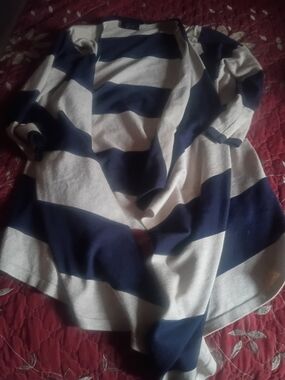 Striped Open Front Cardigan - Navy & Cream